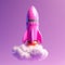 Playful Rocketry: Whimsical Flight through the Purple Universe