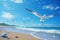 Playful seagulls soaring against a blue sky. Generative ai