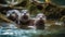 Playful seal family swimming in tranquil pond generated by AI