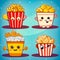 Playful set of popcorn - themed stickers with bright colors. Generative AI