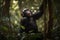 A playful and social Chimpanzee swinging through the trees, showing off its playful and social nature. Generative AI