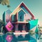 Playful surreal architecture. Super modern extravagant house. generative ai. Surreal modern villa. Futuristic luxury geometric