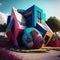 Playful surreal architecture. Super modern extravagant house. generative ai. Surreal modern villa. Futuristic luxury geometric