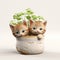 Playful Tiny Kittens In Pot: Realistic Rendering With Exquisite Detail