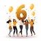 Playful Vector Illustration Of Celebrating Number Six