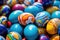 A playful and vibrant stack of colorful marbles, creating a delightful toy collection, Vibrantly colored Easter eggs during an