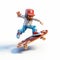 Playful Voxel Art: Animated Skateboarding Man On White Background