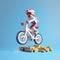 Playful Voxel Art Pixelled Man Riding Bike On Blue Background