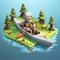 Playful Voxel Art: Skeleton In A Canoe By The Lake