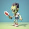 Playful Voxel Art Zombie Holding Knife - Minimalistic Illustration