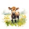 Playful Watercolor Calf Discovering Buttercups in a Summer Pasture AI Generated