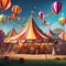 Playful and whimsical circus scene with acrobats and colorful tents Vibrant and lively illustration for entertainment or event p