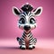 Playful Zebra Charm: Cute 3D Render on a Solid Background