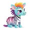 Playful zebra design bundle illustration. Baby zebra set illustration with cute eyes and color splash. Cute baby zebra collection