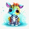 Playful zebra design bundle illustration. Colorful baby zebra set illustration with cute eyes and color splash. Cute baby zebra