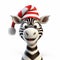 Playful Zebra With Santa Hat - 3d Rendering And Illustration