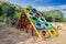 Playground built with old tires for children plays