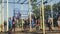 playground. outdoor amateur sports competitions. unrecognizable participants, blurred focus. park area. summer warm day.