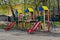 The playground is surrounded by a forbidden tape. Closed places for outdoor games due to quarantine due to the coronovirus