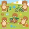 Playing baby bear cubs hand drawn vector art