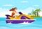 Playing Banana Boat and Jet Ski Holidays on the Sea in Beach Activities Template Hand Drawn Cartoon Flat Illustration