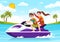 Playing Banana Boat and Jet Ski Holidays on the Sea in Beach Activities Template Hand Drawn Cartoon Flat Illustration