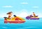 Playing Banana Boat and Jet Ski Holidays on the Sea in Beach Activities Template Hand Drawn Cartoon Flat Illustration