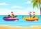 Playing Banana Boat and Jet Ski Holidays on the Sea in Beach Activities Template Hand Drawn Cartoon Flat Illustration