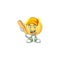 Playing baseball gold coin with design character mascot