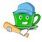 Playing baseball green tea character cartoon