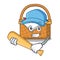 Playing baseball picnic basket character cartoon