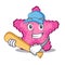 Playing baseball pink starfish isolated with the cartoon