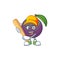 Playing baseball star apple cartoon character with mascot