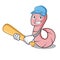 Playing baseball worm character cartoon style