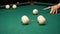 Playing billiards. Clip. Blowing a cue on the ball, the ball hit the pocket, the ball did not hit the pocket, billard