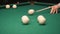 Playing billiards. Clip. Blowing a cue on the ball, the ball hit the pocket, the ball did not hit the pocket, billard