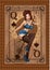 Playing Card Design. Queen of Spades. Retro pin up style. Vector illustration.