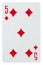 Playing card five of diamonds isolated on white
