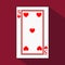 Playing card. the icon picture is easy. HEART FOUR 5 with white a basis substrate. illustration on red background. applicat