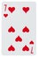 Playing card seven of hearts isolated on white