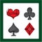 Playing card symbols. The four suits: clubs, diamonds, spades, hearts