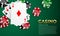 Playing card. Winning poker hand casino chips flying realistic tokens for gambling,