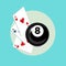 Playing cards with eight billiard black ball flat design