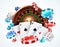 Playing cards poker chips. Falling dice online casino gambling realistic 3D gaming concept with vector lucky roulette
