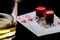 Playing Cards, Red Gaming Dices And Glasses of Whiskey