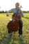 Playing the cello on the meadow