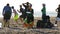 Playing the frisbee on the beach of Castelldefels