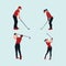 Playing a golf - a man and woman swing golf stick