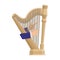 Playing the harp stringed musical instrument. Orchestral harp single icon in cartoon style vector symbol stock
