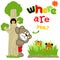 Playing hide and seek with cute animals, vector cartoon illustration